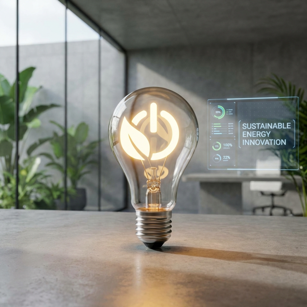 Eine leuchtende Glühbirne mit einem integrierten Stromzeichen